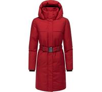 Navahoo Abrigo de invierno para mujer con cinturón y capucha forrada Gipfelspass XIV XS-5XL, rojo oscuro, S