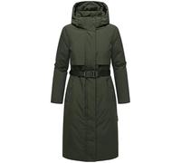 Navahoo Abrigo de invierno para mujer, parka cálida e impermeable con capucha (extraíble) y cinturón para la cintura, tallas XS-3XL, verde oscuro, L
