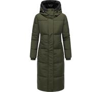 Navahoo Abrigo largo de invierno para mujer, abrigo acolchado cálido con cremallera de 2 vías y capucha ajustable, flor rocío XIV XS-5XL, verde oscuro, S