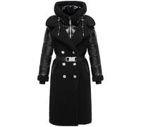 Navahoo Abrigo largo de invierno para mujer, mezcla de materiales, abrigo cálido de felpa con mezcla de materiales y inserto extraíble con capucha, 14 XS-XXL, Negro , L