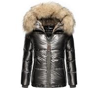 Navahoo Chaqueta de invierno acolchada para mujer con capucha de pelo sintético Tikunaa XS-XL, antracita, L