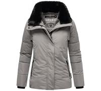 Navahoo Chaqueta de invierno cálida para mujer con cuello de piel sintética (extraíble) Frostii XIV S-3XL, gris, S