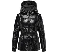Navahoo Chaqueta de invierno para mujer, brillante, cálida, acolchada, con cinturón, color hielo, talla 14, XS-XXL, Negro , M