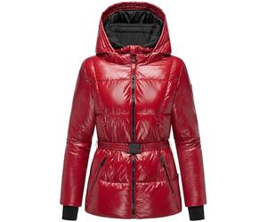 Navahoo Chaqueta de invierno para mujer, brillante, cálida, acolchada, con cinturón, color hielo, talla 14, XS-XXL, rojo oscuro, M