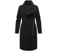 Navahoo Chaqueta larga de entretiempo para mujer en aspecto de lana con cuello asimétrico y cremallera impermeable rosa terciopelo 14 XS-3XL, Negro , M