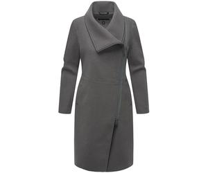 Navahoo Chaqueta larga de entretiempo para mujer en aspecto de lana con cuello asimétrico y cremallera impermeable rosa terciopelo 14 XS-3XL, antracita, 3XL