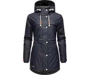 Navahoo Chubasquero impermeable para mujer, con forro cálido, con capucha, Rainy Forest XS-3XL, azul marino, M