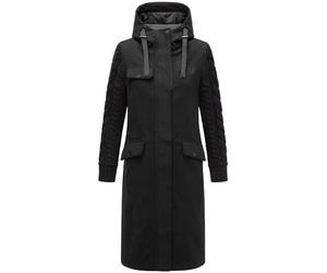 Navahoo Gabardina cálida para mujer en imitación de lana con mangas de punto y capucha (talla S-3XL), Negro , M