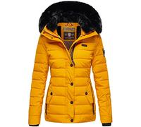 Navahoo Milianaa Chaqueta acolchada de invierno para mujer con capucha de piel sintética extraíble, tallas XS-3XL, amarillo, S