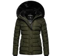 Navahoo Milianaa Chaqueta acolchada de invierno para mujer con capucha de piel sintética extraíble, tallas XS-3XL, verde oliva, S