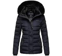 Navahoo Milianaa Chaqueta acolchada de invierno para mujer con capucha de piel sintética extraíble, tallas XS-3XL, azul marino, S