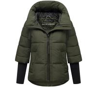 Navahoo Moderna chaqueta de invierno para mujer, cálida chaqueta acolchada con capucha y mangas de punto acanalado, corazón de loto XIV XS-3XL, verde oscuro, S