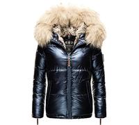 Navahoo Tikunaa - Chaqueta de invierno para mujer, con capucha de piel sintética, tallas XS-XL, azul marino, L