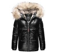Navahoo Tikunaa - Chaqueta de invierno para mujer, con capucha de piel sintética, tallas XS-XL, Negro , L