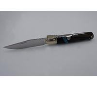 Navaja Bolsillera artesanal de Albacete de José Antonio Herreros con hoja de acero 440c de 9,5 cm y empuñadura de asta de toro con turquesa. Caza, pesca, supervivencia, artesana Albaceteña