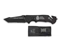Navaja con grabado CUERPO NACIONAL DE POLICIA K25 Supervivencia con funda incluida Hoja 9 cm para Caza, Pesca, Camping, Outdoor, Supervivencia y Bushcraft K25 19127GR255 + Portabotellas de regalo