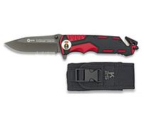 Navaja con insignia ARMADA ESPAÑOLA Roja y Negra K25 Seguridad Hoja 9,4 cm para Caza, Pesca, Camping, Outdoor, Supervivencia y Bushcraft K25 19653GR1037 + Portabotellas de regalo