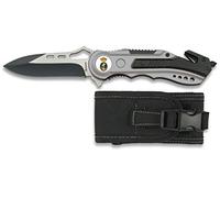 Navaja con insignia ARMADA ESPAÑOLA Seguridad Funda Hoja 8,1 cm para Caza, Pesca, Camping, Outdoor, Supervivencia y Bushcraft Albainox 19461GR1037 + Portabotellas de regalo