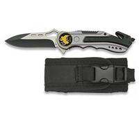 Navaja con insignia GEO Grupo Especial Operaciones Gris sin Sierra Funda para Caza, Pesca, Camping, Outdoor, Supervivencia y Bushcraft Albainox 19627GR1014 + Portabotellas de regalo