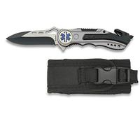 Navaja con insignia TECNICO EMERGENCIA SANITARIA Gris sin Sierra Hoja 6,5 cm para Caza, Pesca, Camping, Outdoor, Supervivencia y Bushcraft Albainox 19627GR1003 + Portabotellas de regalo