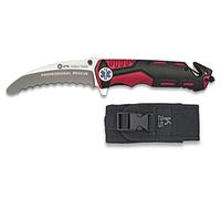 Navaja con insignia TECNICO EMERGENCIA SANITARIA Roja y Negra K25 Seguridad Hoja 9,5 cm para Caza, Pesca, Camping, Outdoor, Supervivencia y Bushcraft K25 19996GR1003 + Portabotellas de regalo