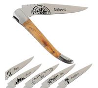 Navaja con mango de madera de olivo grabado - Navaja de madera de olivo con texto grabado en la hoja - Navaja personalizada con mango de madera de olivo