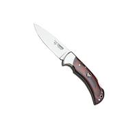 Navaja Cudeman 323-RF hoja de acero ACX-380 de 9,5 cm y empuñadura de estamina roja de 11,5 cm con funda de cuero para Caza, Pesca, Supervivencia y bushcraft + Portabotellas Regalo