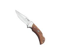 Navaja Cudeman 324-LF hoja de acero ACX-380 de 9,5 cm y empuñadura de olivo satinado de 11,5 cm con funda de cuero para Caza, Pesca, Supervivencia y bushcraft + Portabotellas Regalo