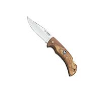 Navaja Cudeman 326-LF hoja de acero ACX-380 de 9,5 cm y empuñadura de madera de olivo de 11 cm con funda de cuero para Caza, Pesca, Supervivencia y bushcraft + Portabotellas Regalo