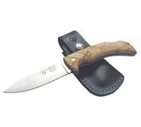 Navaja CUDEMAN Galatea 325-DF Hoja 9 cm. Acero Bohler Mango de Madera de Abedul Rizado con Funda de Cuero Color Negro