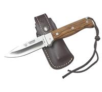 Navaja CUDEMAN MT-4 Plegable Hoja 10 cm. Acero Bohler N690CO Olivo Satinado, Caza 384-LF con Funda de Cuero + Tarjeta Multiusos de Regalo