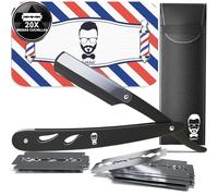 Navaja de Afeitar Hombre - Cuchilla de Afeitar de Barbero - Faca de Barbear Profesional - 20 Medias Cuchillas Dobles con Estuche de Cuero | Kit de Afeitado Clásico para Barba y Bigote