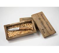 Navaja de Albacete Hecha a Mano Modelo Teja Olivo Grande SAM, Incluye Estuche de Madera, Hoja de 8,5cm. Incluye Imán de Madera Personalizable de Regalo.