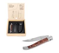 Navaja de Laguiole Style de Vie, con afilador y funda de piel, madera de palisandro, con caja de regalo