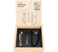 Navaja de Laguiole Style de Vie, con afilador y funda de piel, madera de palisandro, con caja de regalo