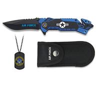 Navaja EJERCITO DEL AIRE con Chapa para Caza, Pesca, Camping, Outdoor, Supervivencia y Bushcraft Albainox 19435GR217 + Portabotellas de regalo