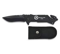 Navaja grabado PROTECCIÓN CIVIL grabada PROTECCIÓN CIVIL Negra Mango de Aluminio y Hoja de 8,1 cm cm para Camping, Caza, Pesca, Supervivencia y Bushcraft Albainox 19520GR262 + Portabotellas de regalo