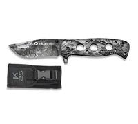 Navaja K25 Phyton Camo Hoja 8,6 cm para Caza, Pesca, Camping, Outdoor, Supervivencia y Bushcraft K25 18326 + Llavero Mosquetón de Regalo