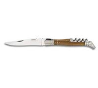Navaja LAGUIOLE Madera Natural Sacacorchos 9 cm para Caza, Pesca, Camping, Outdoor, Supervivencia y Bushcraft Albainox 10774 + Portabotellas de regalo