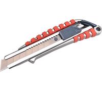 Navaja metálica EXTOL PREMIUM de 18 mm con refuerzo metálico y mecanismo de desprendimiento rápido, bloqueo automático.