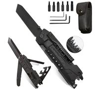 Navaja Multiuso de 13 en 1, Inoxidable, Cuchillo Plegable de Supervivencia, Outdoors, con Rompe Cristales, Abrebotellas y Destornilladores, Negro, Acero Inoxidable y Nylon, Genérico