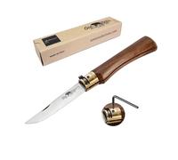 Navaja Old Bear hoja de acero 420 de 9 cm. virola de latón con bloqueo Twist Lock y mango de nogal, ajuste de la hoja mediante tornillo allen, incluye llave.