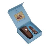 Navaja plegable Laguiole Heritage con funda de cuero - Elegante navaja de acero inoxidable con mango de madera - Diseño tradicional, ideal para el aire libre, la navegación y el camping