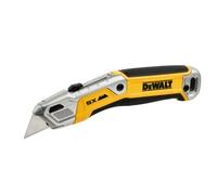 DeWALT Caja de metal de aleación fundida retráctil con mango ergonómico que incluye un compartimento impermeable para cinco cuchillas adicionales. También hay un agujero para cordón, se suministra con