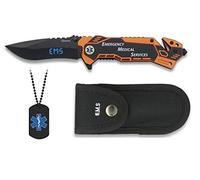 Navaja SERVICIOS MEDICOS EMERGENCIA con Chapa para Caza, Pesca, Camping, Outdoor, Supervivencia y Bushcraft Albainox 19432GR219 + Portabotellas de regalo