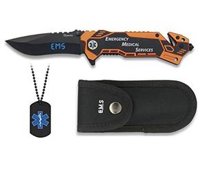 Navaja SERVICIOS MEDICOS EMERGENCIA con Chapa para Caza, Pesca, Camping, Outdoor, Supervivencia y Bushcraft Albainox 19432GR219 + Portabotellas de regalo