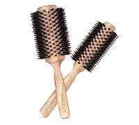 Navaris 2x Cepillo redondo de cerdas de jabalí - Cepillo antiestático para pelo - Ø 25 MM/Ø 40 MM - Accesorio profesional para cabello rulos