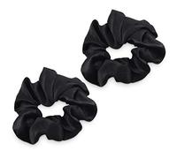 Navaris 2x Coletero de seda para pelo - Gomas para el cabello forradas en tela - Pack de 2x cinta elástica para moños trenzas - Scrunchies en negro