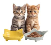 Navaris 2X Comedero Gato - Juego de 2X Comederos Gatos para Comida y Agua Antideslizantes - 2X Comedero Gatos 210 ml - 1x Comedero para Gatos y 1x Bebedero Gato - Gris y Amarillo