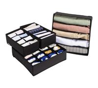 Navaris 4x Organizadores de Cajones con Compartimentos - Caja Almacenaje de Tela Plegable - Organizador de Armario para Ropa Interior Calcetines Accesorios - Negro